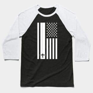 Airplane Pilot & American Flag - Airport Runway Baseball T-Shirt